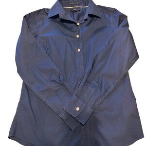 Lands End Girls Long Sleeve Button Down Navy Blouse Sz 4 Sku 1085